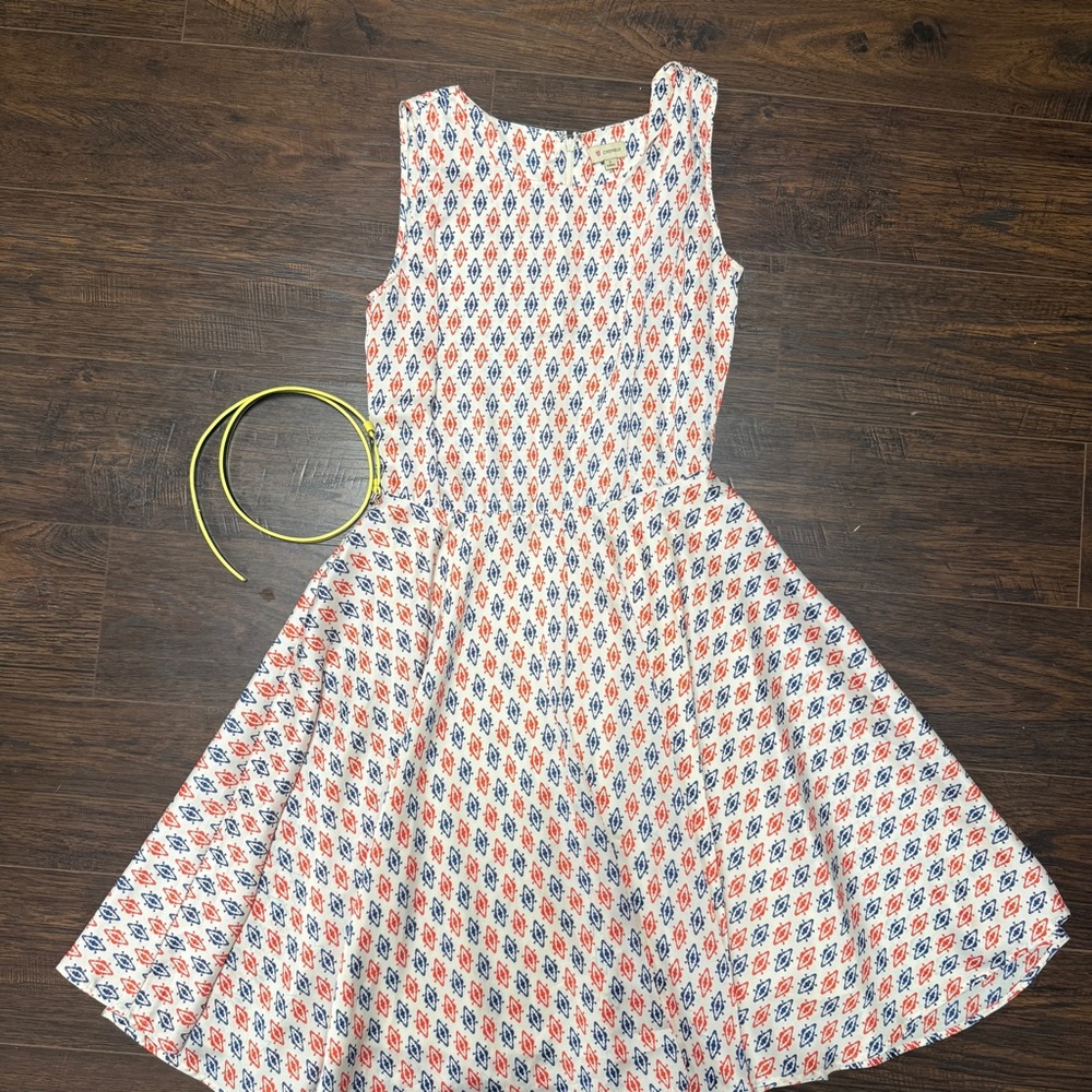 cremieux cream white orange navy sleeveless dress yellow belt